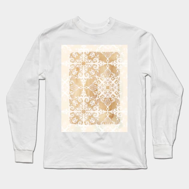 White Doodle Pattern on Sepia Ink Long Sleeve T-Shirt by micklyn